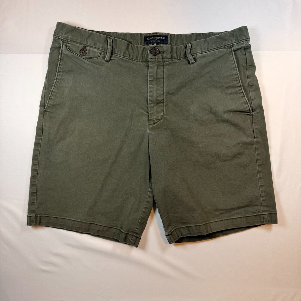 Banana Republic Shorts Mens 35 Green Cotton Blend Chino Mid Rise Pockets